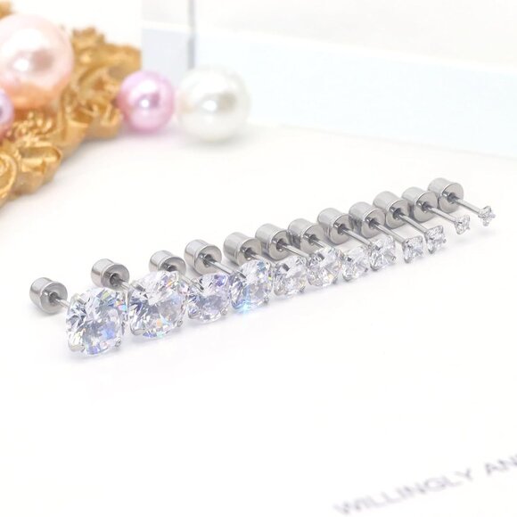 6 Pairs Stainless Steel 18K Gold Plated Cubic Zirconia Stud Earrings for Women M - Picture 5 of 7